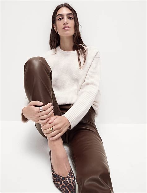 Buy Faux Leather Straight Leg Trousers at Marks & Spencer