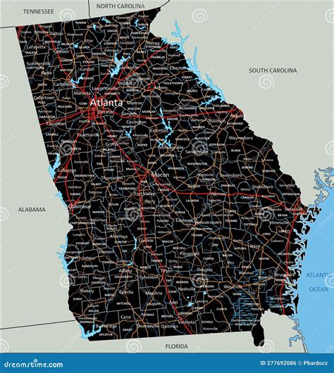 Detailed Georgia Road Map with Labeling. Stock Illustration ...