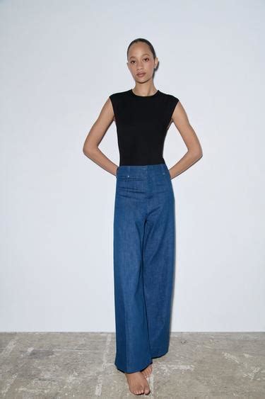 ZW COLLECTION WIDE-LEG HIGH-WAIST JEANS - Blue | ZARA India