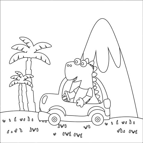 Ładny dinozaur jazdy samochodem iść do lasu śmieszne kreskówki zwierząt ...