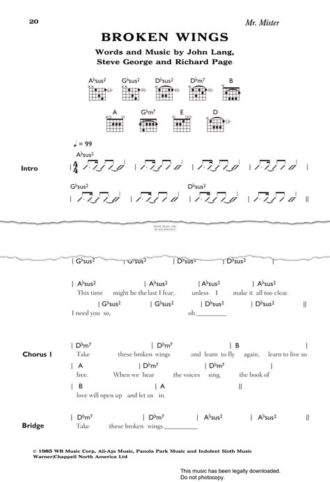 Broken Wings (Mr Mister) | Sheet Music: Guitar, Voice | PDF Download