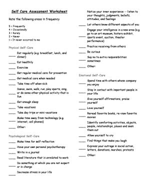 Fillable Online Self Care Assessment Worksheet Fax Email Print - pdfFiller