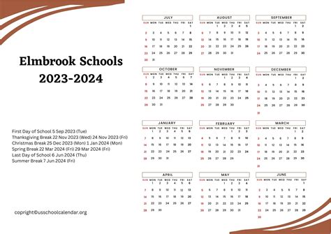 Elmbrook Schools Calendar - US School Calendar