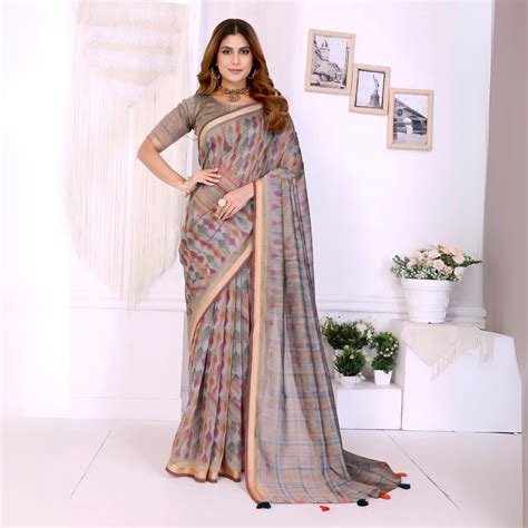 Get Beige Ikkat Zari Cotton Saree – Kalyanja