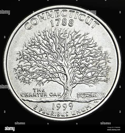 US Commemorative State Quarter Dollar : Connecticut (1788) Charter Oak Stock Photo - Alamy
