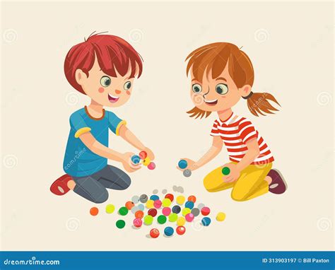 Marble Madness - Illustration of Children Playing with Marbles Stock ...