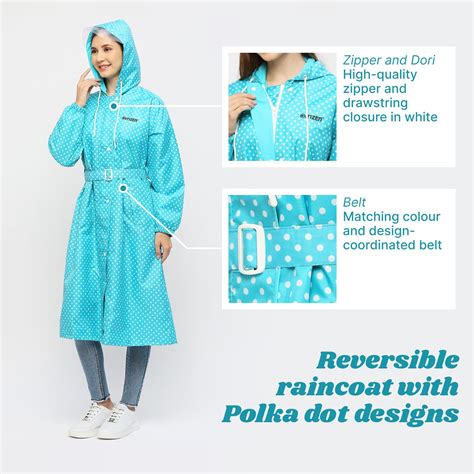 Polka Dotted Reversible Raincoat for Women with Attached Cap – Citizen