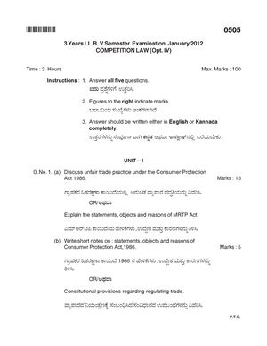 Past Years Question Papers - Competition Law - COMPETITION LAW UNIT 1 ...