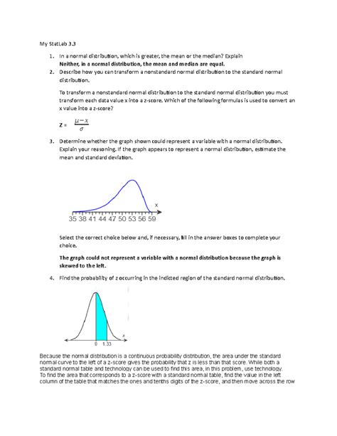 3.3 My Stat Lab - 3.3 MyStatLab - My StatLab 3. 1. In a normal ...