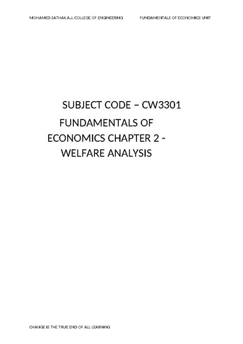 CW3301 Fundamentals of Economics - Unit 2: Welfare Analysis Insights ...