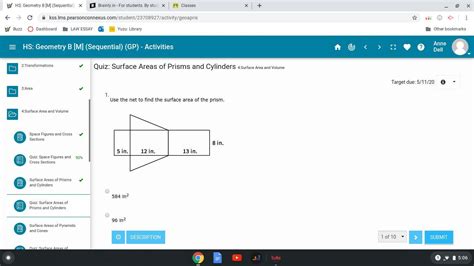 Use the net to find the surface area of the prism. 584 in2 96 in2 300 ...