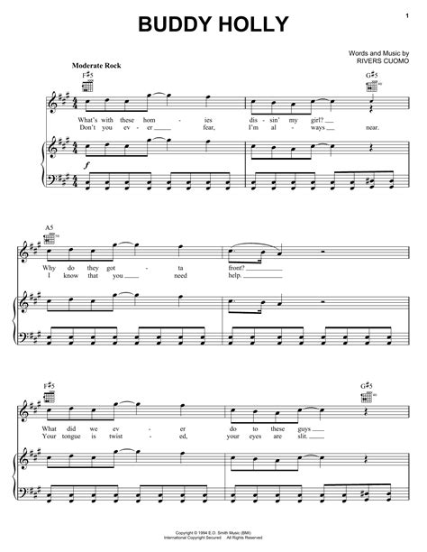 Buddy Holly by Weezer Sheet Music for Piano, Vocal & Guitar Chords ...