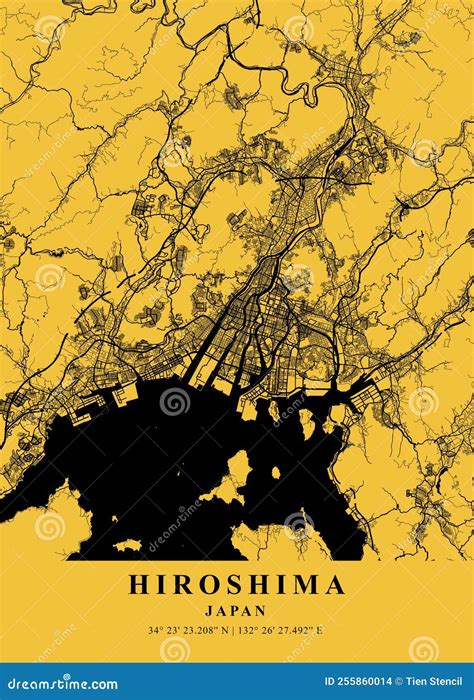 Hiroshima - Japan Mustard Plane Map Stock Illustration - Illustration ...