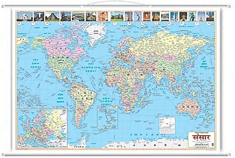 UNIQ ROLLUP WORLD POLITICAL MAP (SIZE 100 X 74 CMS) IN HINDI (WALL ...