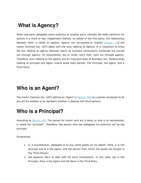 Contract of Agency - Law notes for BBA second semester - What is Agency ...