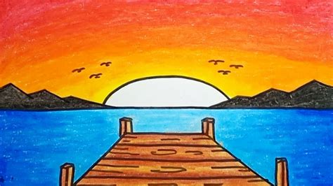 How To Draw A Sea Scenery Beautiful Step By Step |Drawing Sea Scenery ...