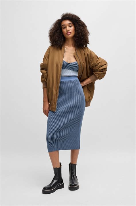 BOSS - Knitted tube skirt with two-tone rib - Light Blue