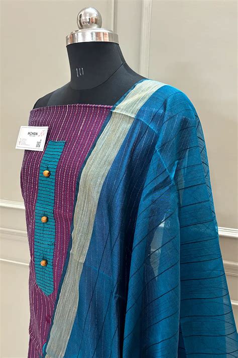 Purple and Firozi Embroidery Work Cotton Silk Salwar Suit – Mohsin Textiles