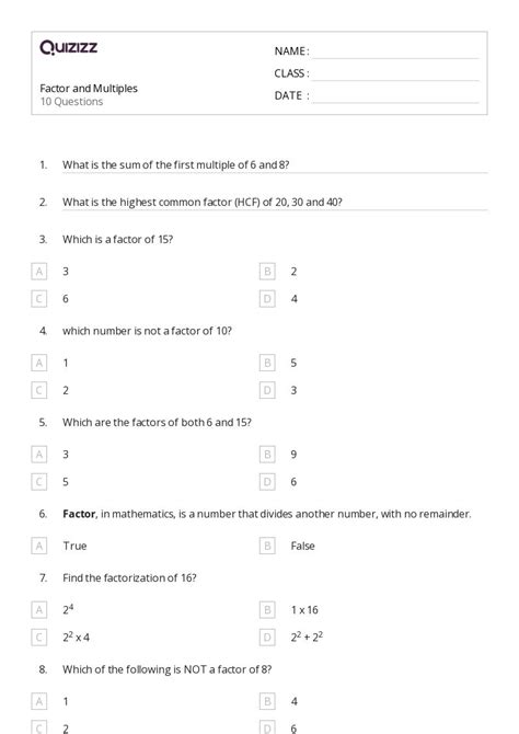 50+ Factors and Multiples worksheets for 1st Class on Quizizz | Free ...