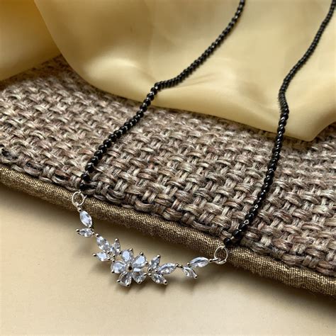 Silver Flower American Diamond Mangalsutra – Abdesignsjewellery