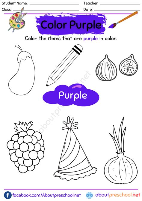 Color Purple Worksheet for Preschool - About Preschool