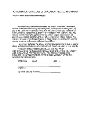 AUTHORIZATION FOR RELEASE OF EMPLOYMENT-RELATED INFORMATION - Fill and ...