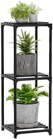 Dime Arts Shoppee 3 Tier 3 Potted Iron-Wood Plant Stand, Curved Flower ...