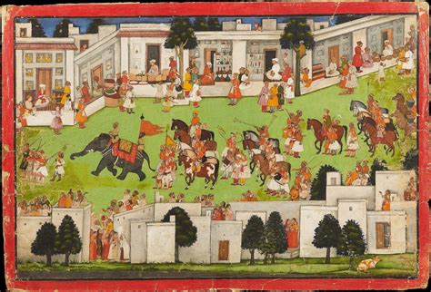 Indian Miniature Art - Pahari Style - Marriage Procession In A Bazaar ...