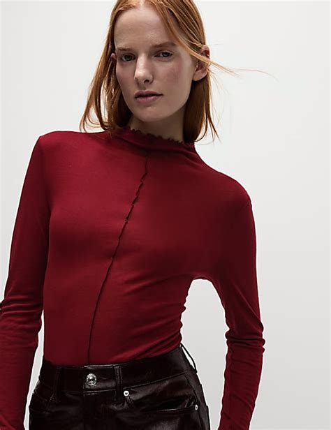 Buy Lyocell Blend Funnel Neck Top at Marks & Spencer