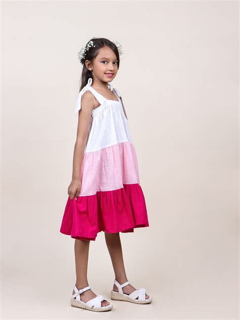 Girls Pink Colorblocked Layered Cotton Dress – Jilmil