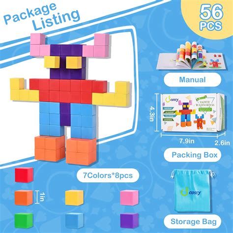 Buy cossy 56PCS Magnetic Blocks, 1 inch Magnetic Cubes for Kids ...