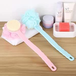 2 IN 1 Back Body Bath Brush With Bristles And Loofah Back Scrubber With ...