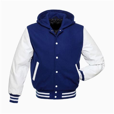 Custom Royal Blue Wool Varsity Letterman Hooded Jacket White Real ...