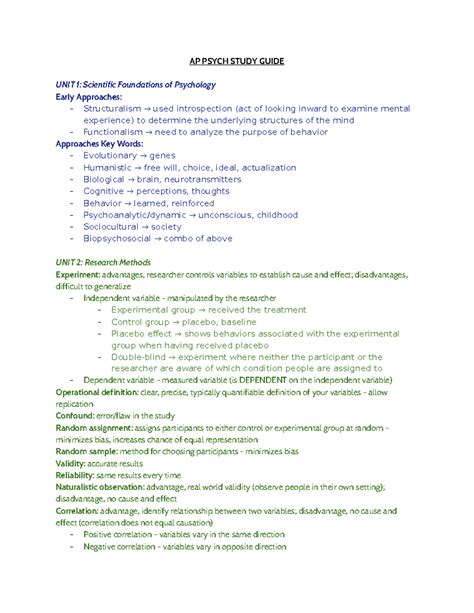 AP Psych Study Guide - AP PSYCH STUDY GUIDE UNIT 1: Scientific ...