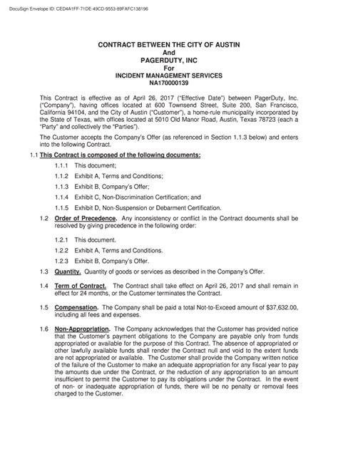 Fillable Online CONTRACT BETWEEN THE CITY OF AUSTIN And PAGERDUTY ...