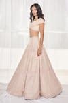 Buy Beige Lehenga Dupion Silk Embroidered Poth Off Shoulder Blouse And ...