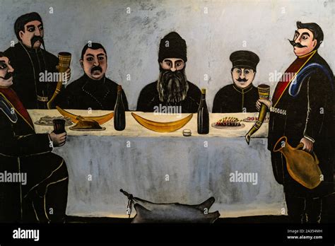 TBILISI, GEORGIA - JUNE 2, 2016: The paintings of Georgian primitivist ...