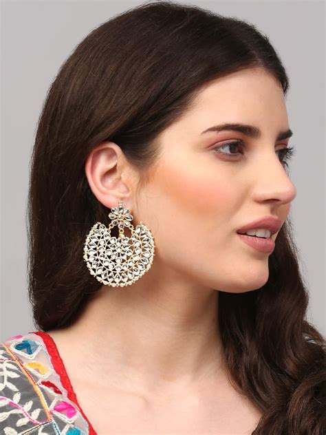 Yellow Chimes Chandbali Earrings for Women Gold Plated Kundan Studded ...