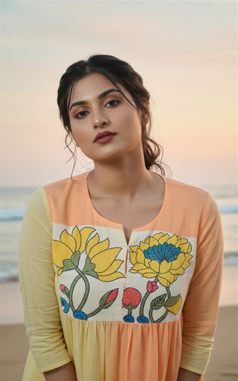 Ombré Cotton Dress with Hand-Painted Kalamkari Yoke – Vima Dilip