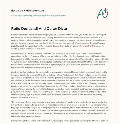 Ratio Decidendi And Obiter Dicta - PHDessay.com