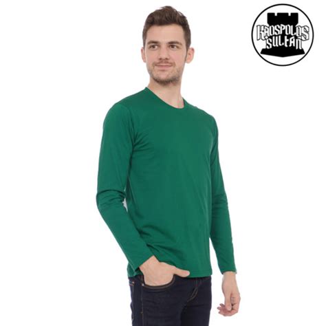 Jual Kaos Polos Pria Lengan Panjang Cotton Combed 30s Warna Hijau Botol ...