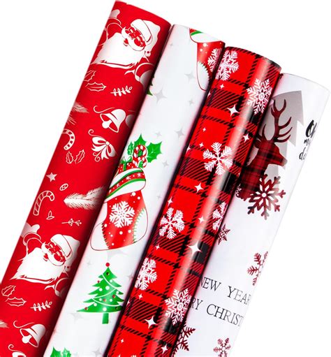 Amazon.com: OLIKER 4 Roll Christmas Wrapping Paper Rolls,snowflakes ...