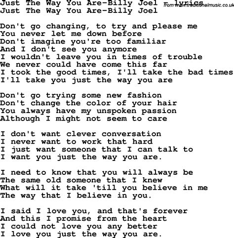 Love Song Lyrics for:Just The Way You Are-Billy Joel