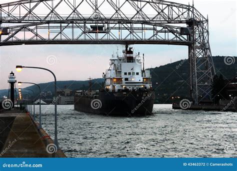 Empty Container Ship Entering Duluth Harbor Stock Photo - Image of ...