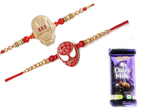 Kizzi® Set Of 2 Spiderman Ironman Face Rakhi For Kids Brother Combo For ...