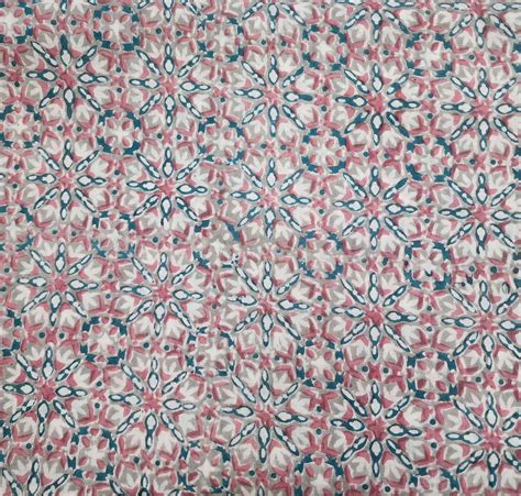 Pure Cotton Jaipuri Shades Of Pink Peach Teal All Over Pattern Hand Bl ...
