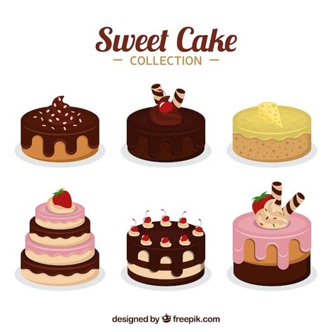 Collection of six different cakes | Free Vector