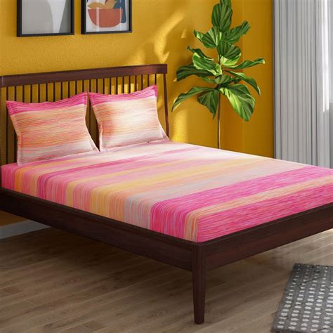 Buy PORTICO Brush Stroke Cotton 210TC Printed 3Pcs Super King Bedsheet ...