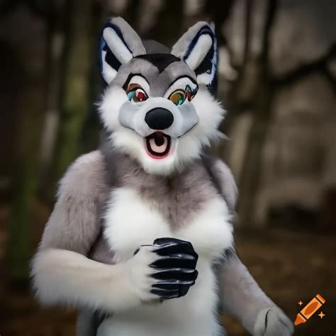 Full-body wolf fursuit costume