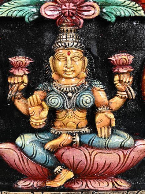 Gajalakshmi in padmasana Wooden penel-41" – Sengottuvel Wood Carvings
